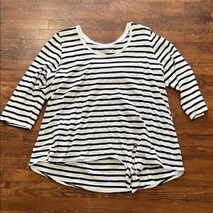 Lane Bryant Black and White Striped 3/4 Sleeve Top